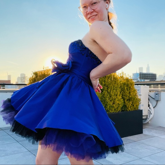 Corset Crystal Chameleon Silk Tutu Standing A-Line Princess Strapless Mini Dress - Picture 11 of 17